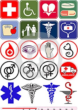 Médico objetos iconos a logotipos 