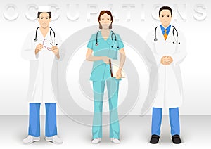 Medical ocupation. People character icons show dress medical officer. photo