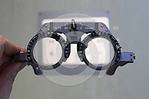 Medical optometric glasses. vision diagnostic