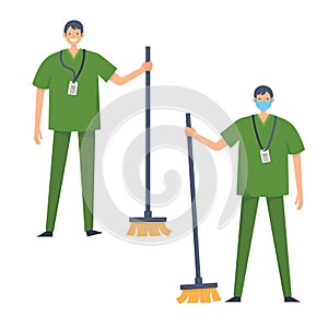 Medical orderlies without mask and in mask. Medical workers on a white background. Hospital staff. Vector illustration