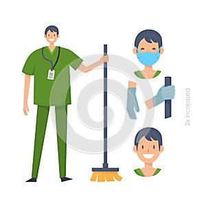 Medical orderlies without mask and in mask. Medical workers on a white. Hospital staff. Vector illustration in a flat