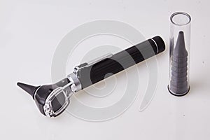 Medical otoscope used by ENT doctor for ear examination.