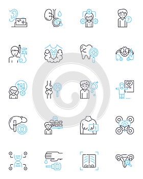 Medical oversight linear icons set. Supervision, Management, Governance, Oversight, Control, Regulation, Authorisation photo