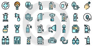 Medical oxygen concentrator icons set vector flat