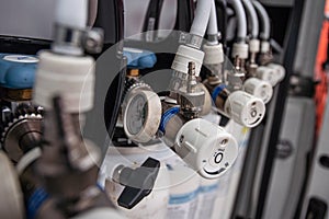 Medical oxygen cylinders. Close up shot of oxygen breathing cylinder