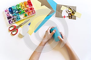 Medical paper craft stick on white background.Craft paper and cardboard bushings