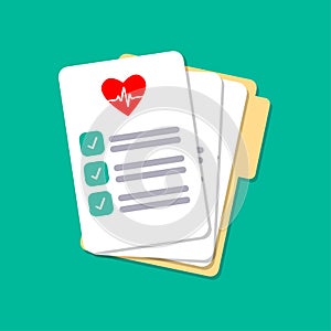 Medical papers, insurance isolated on background. Doctor documents, paperwork, plan. Vector flat design