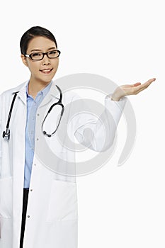 Medical personnel showing hand gesture