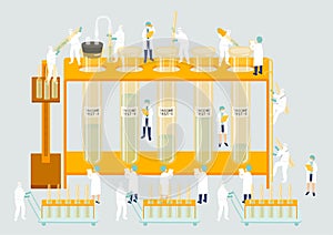 Medical personnel teamwork management manufacturing Miniature assembly lab team staff people generate COVID-19 vaccine, Science