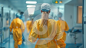 Medical Personnel Walking Down a Hallway