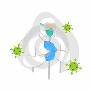 Medical Personnel Wearing Hazmat Suit - Vector Flat Design Illustration