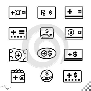 Medical pharmaceutical co-pay symbols, icons