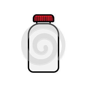 Medical pharmaceutical pills pills in a package, a jar with a lid for the treatment of diseases, a simple icon a white background.