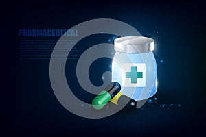 Medical, pharmacy, health, vitamin, antibiotic, pharmaceutical, treatment concept illustration or background Vecto photo