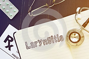 Medical photo shows hand written text Laryngitis