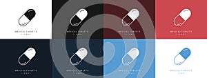 Medical pills or capsules icons set. Medicine for the treatment. Vitamin, antibiotic, or pain reliever. Vector