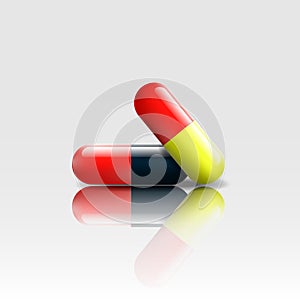 Medical pills colors with reflection shadow