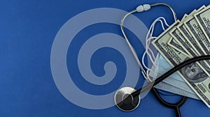 medical pills and equipment on a blue background,isolates, mock up