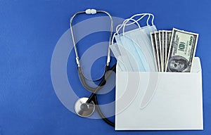 medical pills and equipment on a blue background,isolates, mock up