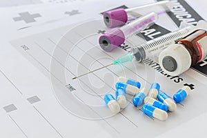 Medical pills and syringes on the medical claim