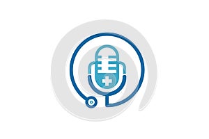 Medical podcast logo design. Stethoscope and microphone illustration symbol