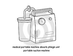 Medical portable machine absorb phlegm diagram for experiment setup lab outline vector