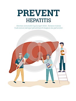 Medical poster with hepatitis prevention concept, flat vector illustration isolated on white background.