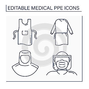 Medical PPE line icons set