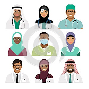Medical practitioner and nurse face icons
