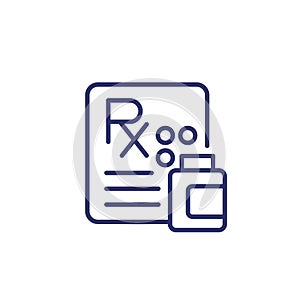 medical prescription, RX line icon