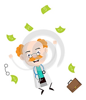 Medical Professional Doctor - Jumping in Excitement with money