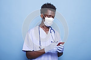 Medical professional grasping smartphone photo