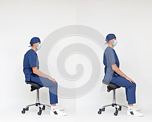 Medical professional  with hunched back   versus  with straight back