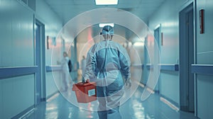 A Medical Professional\'s Critical Role in Carrying an Organ Transplant Through Hospital Halls