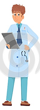 Medical professional worker. Man in white coat and stethoscope