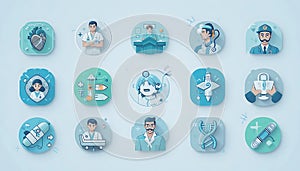Medical Professionals: A Collection of Pastel Blue Icon Illustrations photo