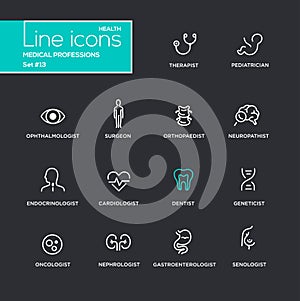 Medical Professions - line design pictograms set