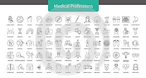 Medical Professions line icon set includes beautician and venerologist, bacteriologist and aromatherapist photo