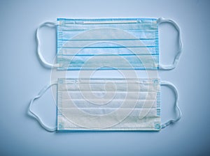 Medical protection face mask on blue background - Covid 19 protection