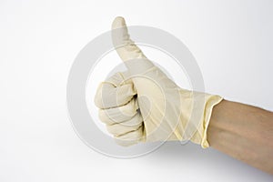 Medical protective latex gloves on male hand