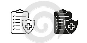 Medical Record Line and Silhouette Black Icon Set. Hospital Diagnostic Document Symbol Collection. Patient Diagnosis