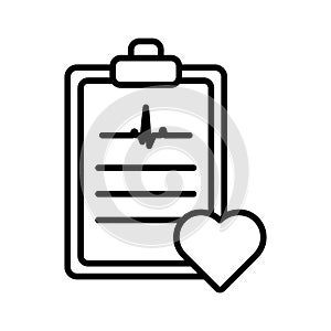 medical record, paper with heart and heartbeat icon vector