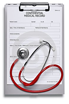 Medical record and stethoscope