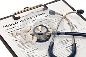 Medical record with stethoscope