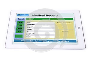 Medical record on tablet.