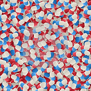 Medical red-white and blue-white pills seamless pattern