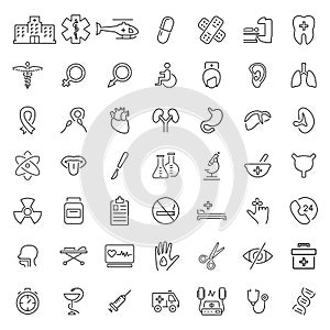 Medical related icon set in thin line style