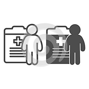Medical report clipboard with human line and solid icon, pharmacy concept. Vector graphics. Document with medical cross