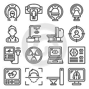 Medical Research Devices. CT Scan, MRI and X-ray Icons Set. Vector