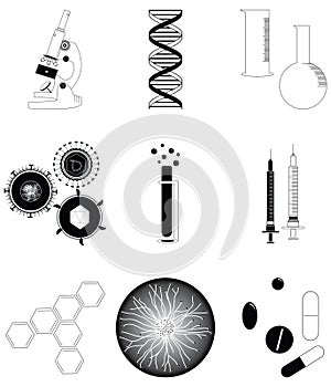 Medical research icons set